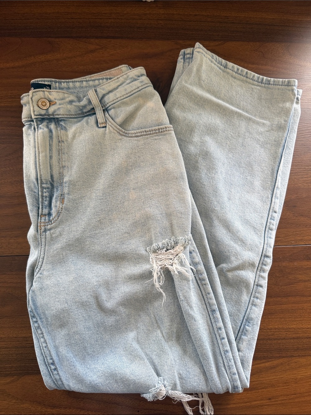 Hollister Light Blue Distressed Ultra High Rise Dad Jean